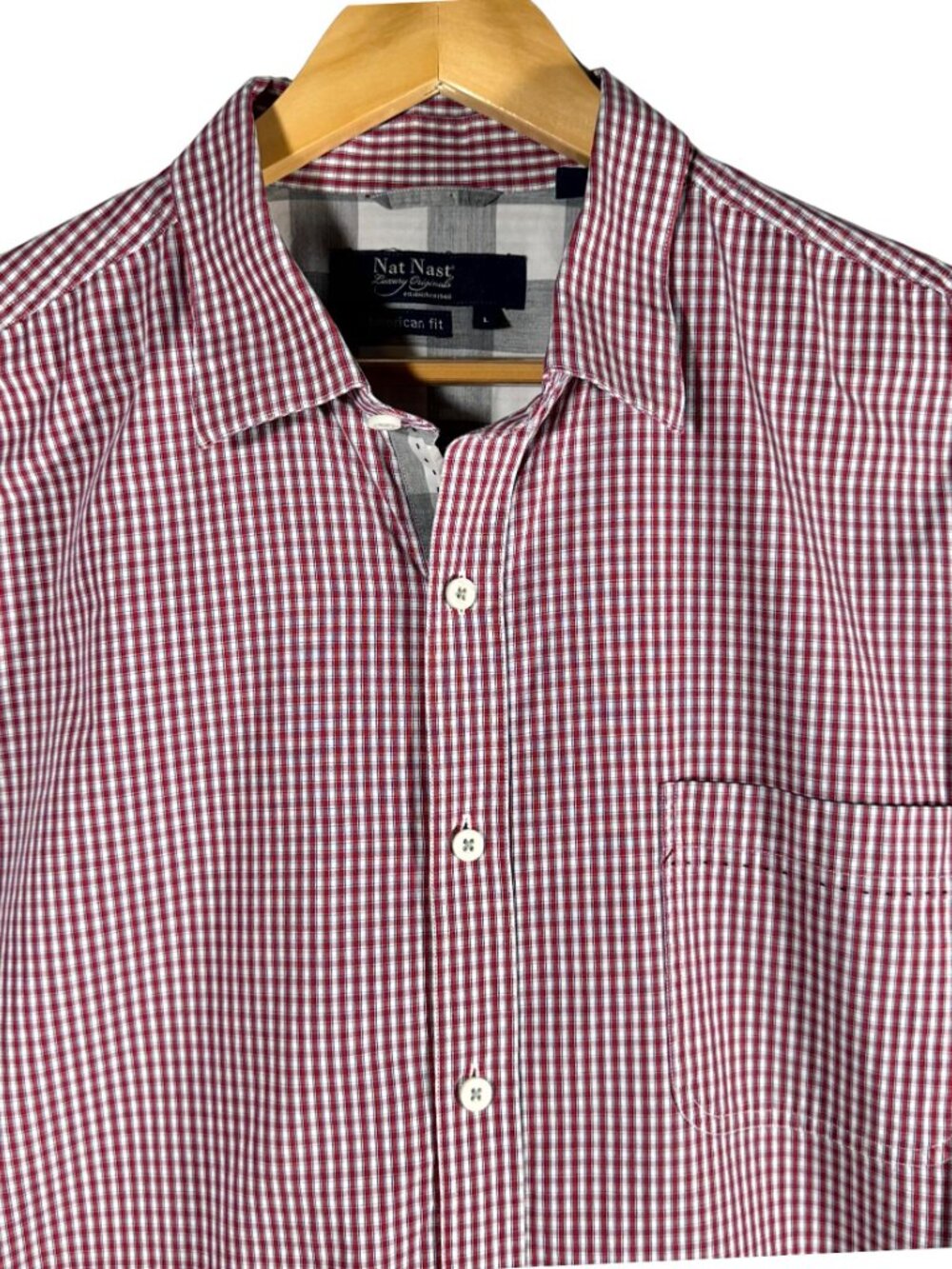 Nat Nast Luxury Originals Men’s L Red Plaid Check Long Sleeve Button Up Shirt